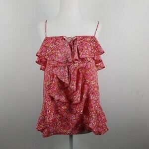 New Banana Republic Silk Floral Ruffle Spaghetti Strap Tank Y2K Babydoll Blouse